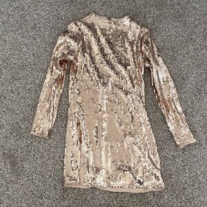 Abercrombie & Fitch Rose Gold Sequin Long Sleeve Mini Dress